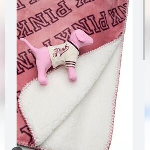 New PINK Victoria's Secret Pink Blanket with Plush Dog